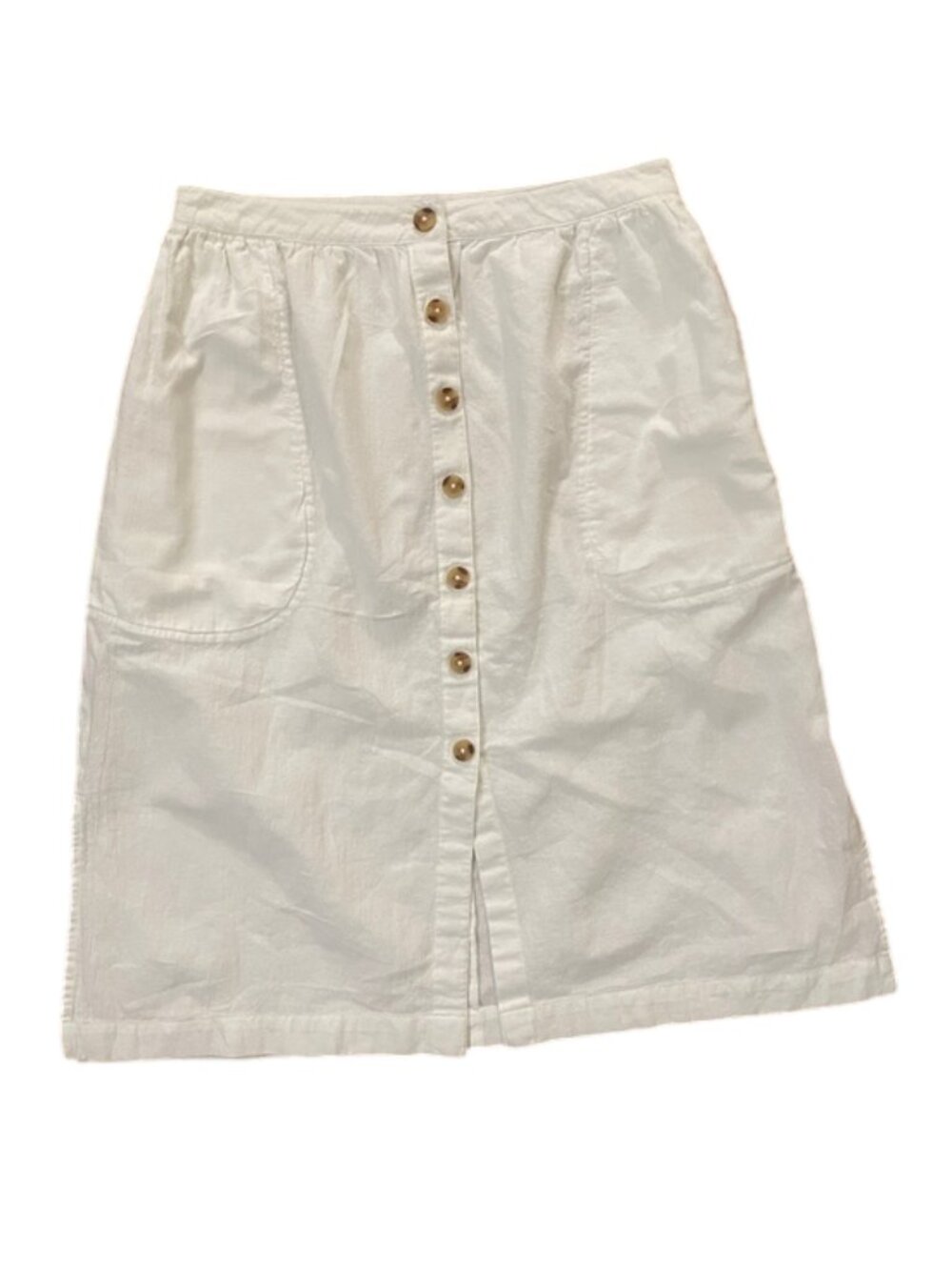 Billabong White Cotton Linen Blend Button Front Midi Skirt Pockets Size 12